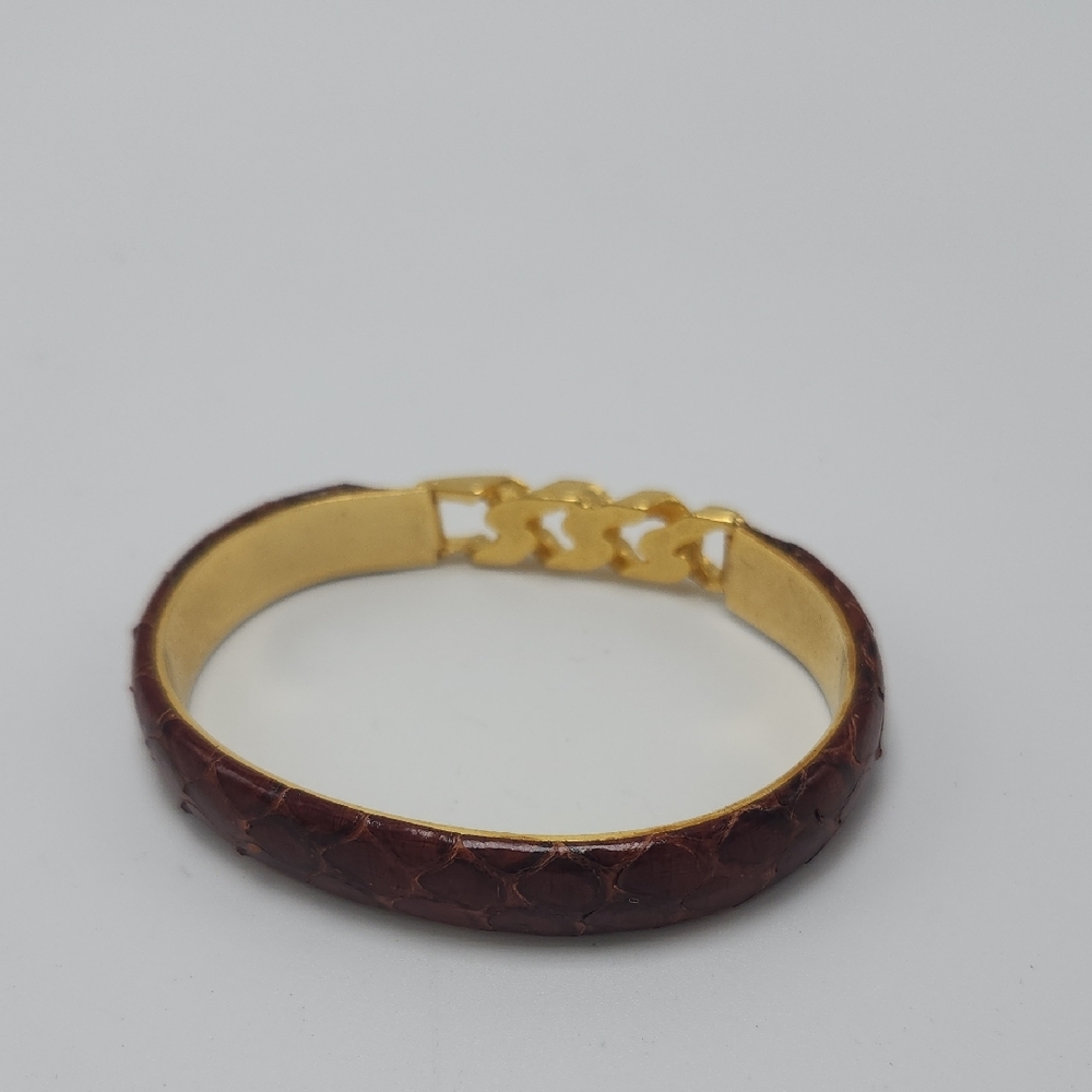 Vintage Italian Snakeskin 24kt Gold Plated Bracelet - Picture 2 of 2